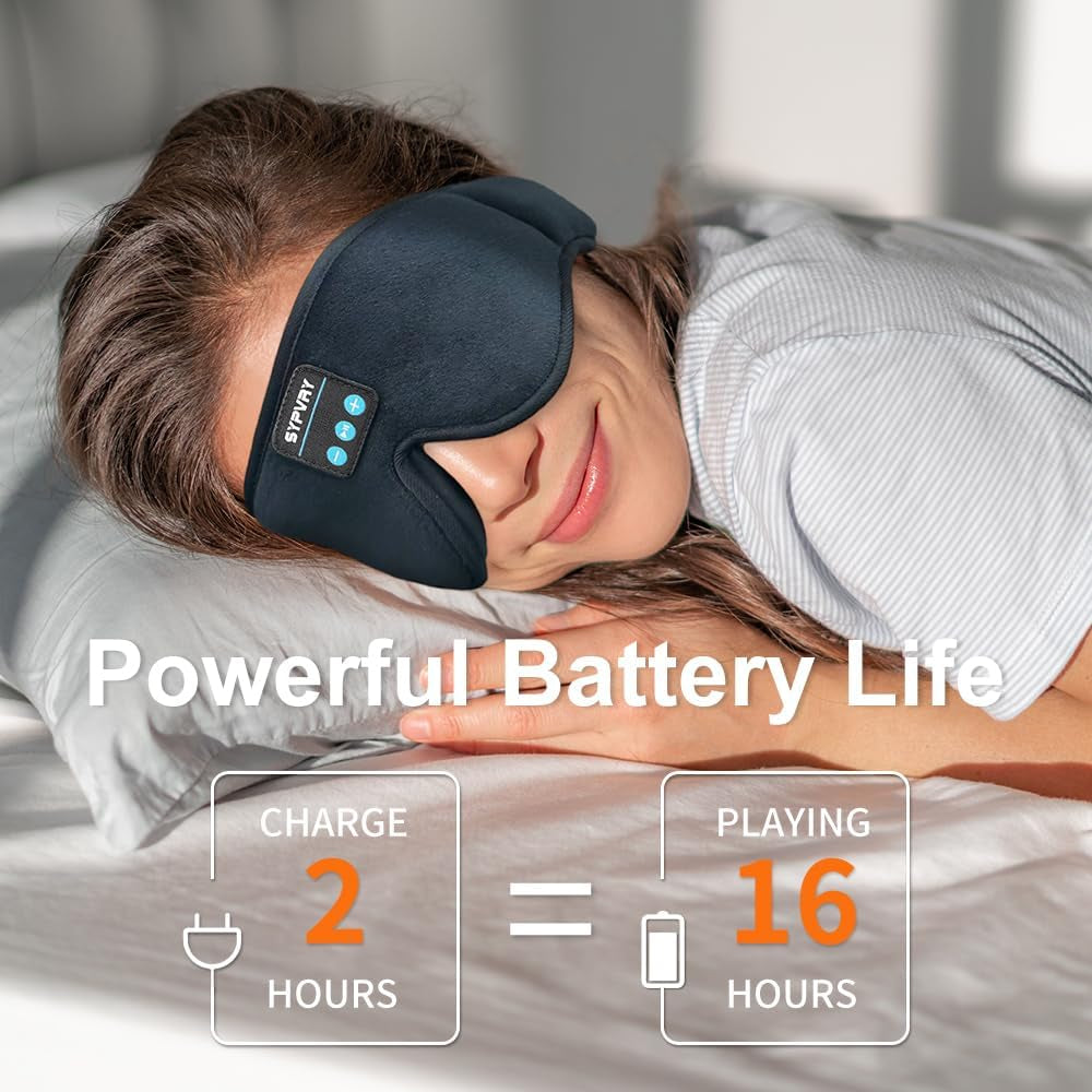 Bluetooth Sleep Mask Wireless Headphones 3D Bluetooth Eye Mask for Side Sleepers  Blackout Eye Mask with Headphones Speaker for Airplane,Travel, Black
