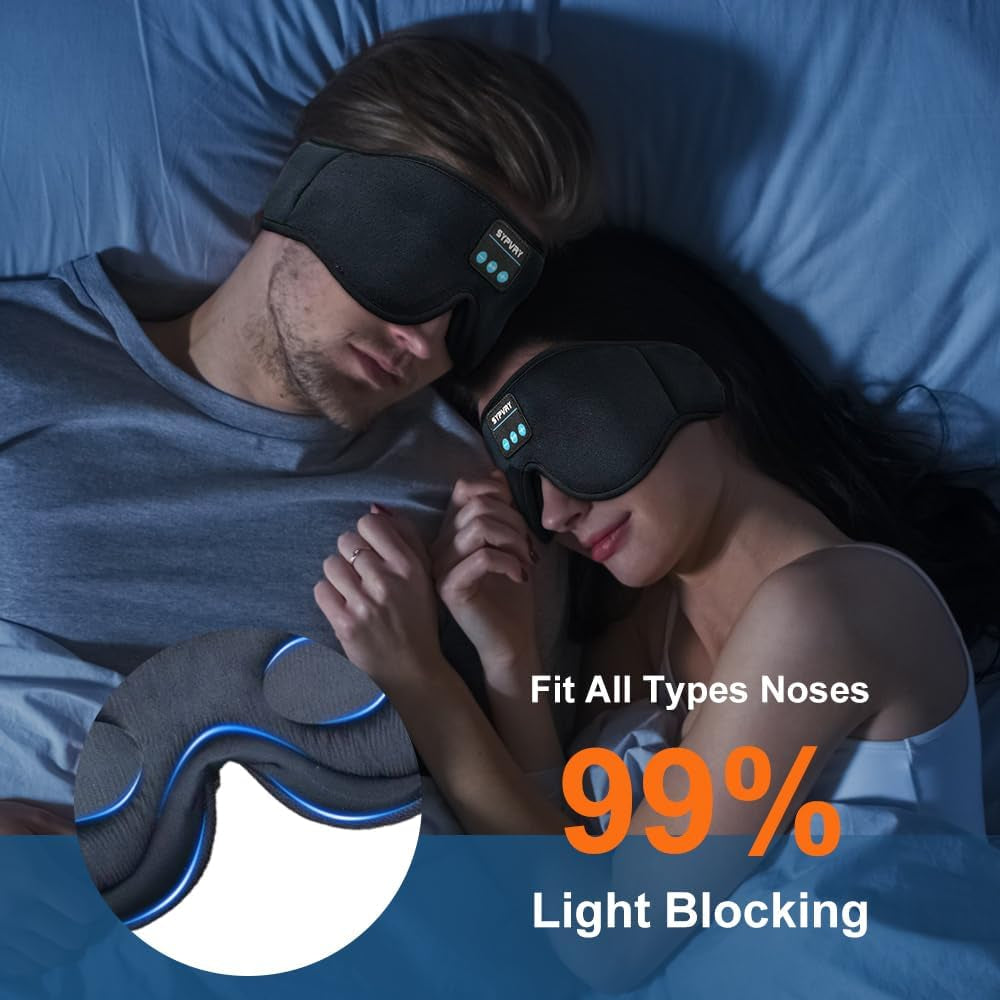 Bluetooth Sleep Mask Wireless Headphones 3D Bluetooth Eye Mask for Side Sleepers  Blackout Eye Mask with Headphones Speaker for Airplane,Travel, Black