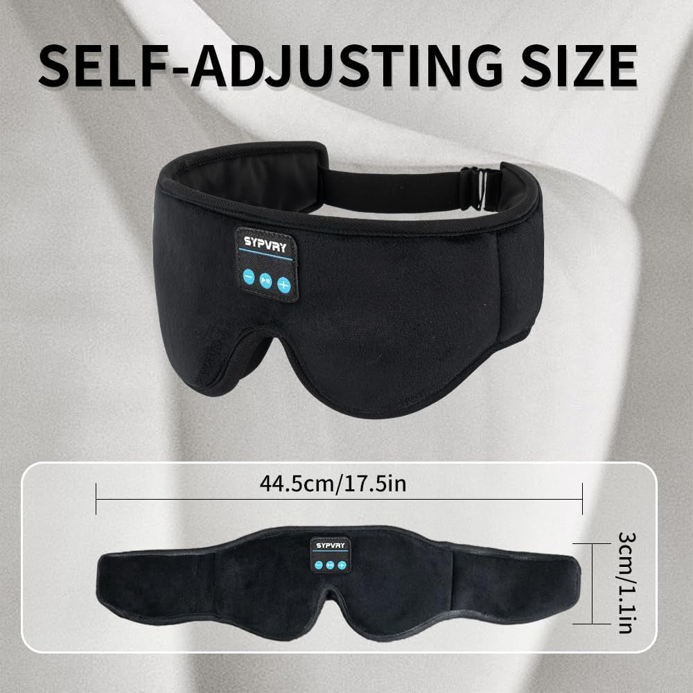 Bluetooth Sleep Mask Wireless Headphones 3D Bluetooth Eye Mask for Side Sleepers  Blackout Eye Mask with Headphones Speaker for Airplane,Travel, Black